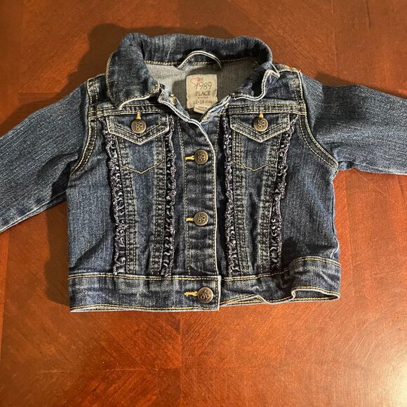 Baby Girls Denim Jacket With Ruffle Detail The Childrens Place Size 12-18 Months - Picture 2 of 9